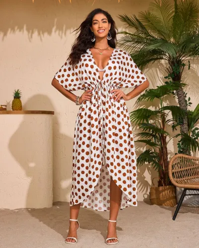 Women Fashion Casual Summer Printed Short-Sleeve Loose Beach Swimsuit Cover-Ups