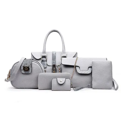 Women Fashion Casual Snake Crocodile Portable Handbag Six-Pieces Bag Set