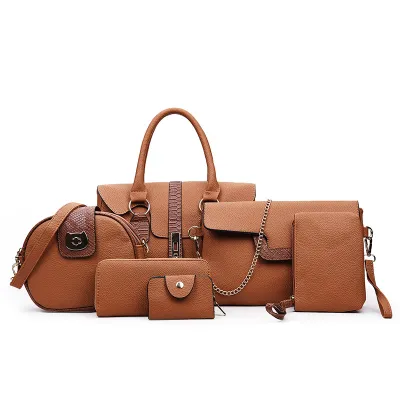 Women Fashion Casual Snake Crocodile Portable Handbag Six-Pieces Bag Set