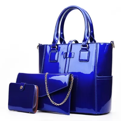 Women Fashion Casual Solid Color Patent Leather Handbag Three-Piece Bag Set