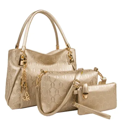Women Fashion Casual Solid Color Embossed Handbag Three-Piece Bag Set