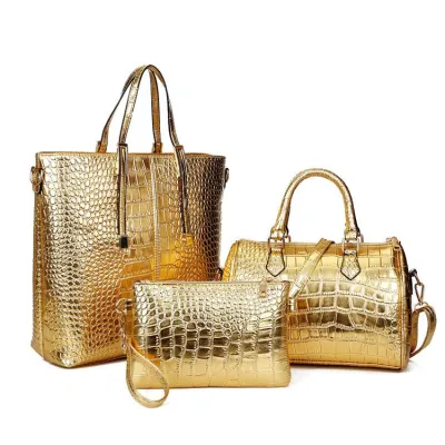 Women Fashion Casual Crocodile Pattern Handbag Three-Piece Bag Set