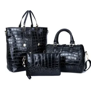 Women Fashion Casual Crocodile Pattern Handbag Three-Piece Bag Set