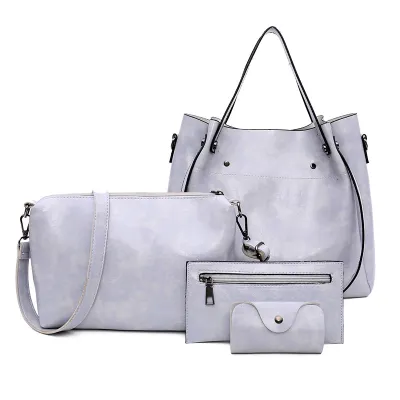 Women Fashion Casual Retro Shoulder Bag Four-Piece Set Portable PU Bucket Bag