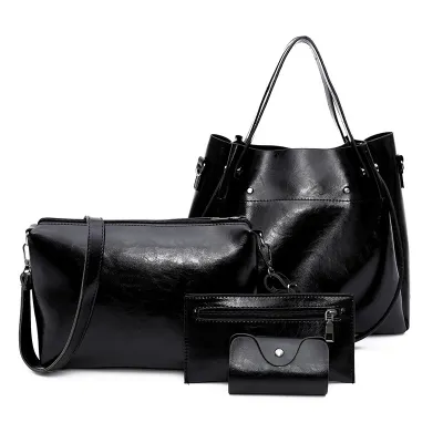 Women Fashion Casual Retro Shoulder Bag Four-Piece Set Portable PU Bucket Bag