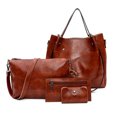 Women Fashion Casual Retro Portable Shoulder Bag Four-Piece Bag Set