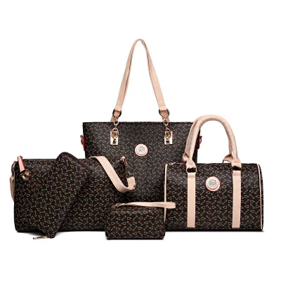 Women Fashion Casual Bone Pattern Printed PU Shoulder Bag Five-Piece Set