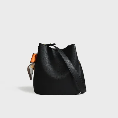 Women Fashion Casual Solid Color Soft Genuine Leather Bucket Shoulder Bag Two-Piece Set