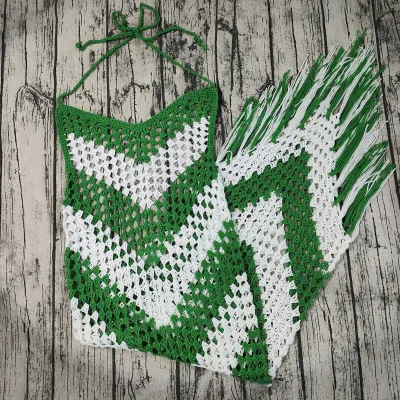 Women Fashion Sexy Color Block Crochet Beach Halter-Neck One-Piece Swimsuit