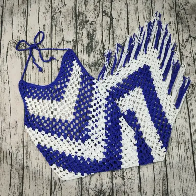 Women Fashion Sexy Color Block Crochet Beach Halter-Neck One-Piece Swimsuit