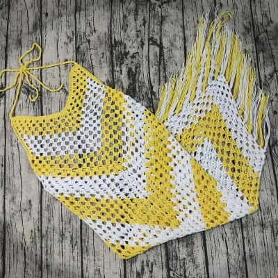 Women Fashion Sexy Color Block Crochet Beach Halter-Neck One-Piece Swimsuit