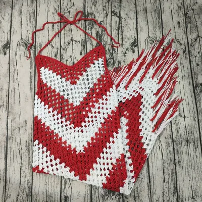 Women Fashion Sexy Color Block Crochet Beach Halter-Neck One-Piece Swimsuit