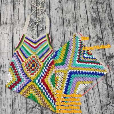 Women Fashion Sexy Boho Color Block Crochet Beach Swimsuit Cover-Ups