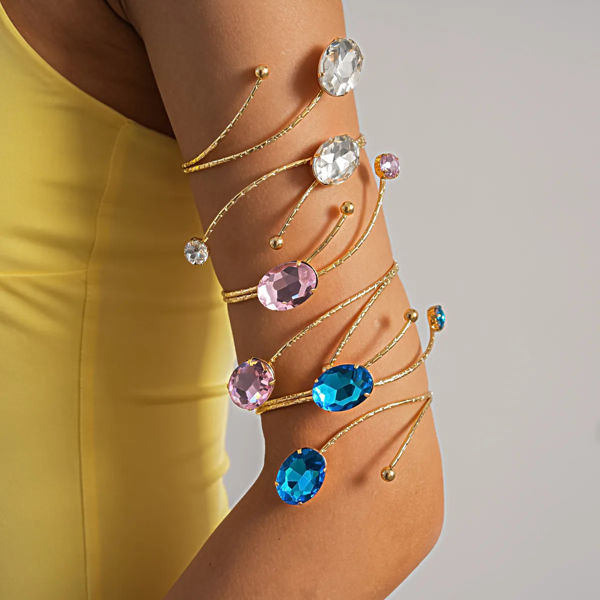 Women Fashion Rhinestone-Encrusted Oval Arm Bracelet