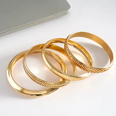 Women Simple Solid Color Metal Circle Bracelet Four-Piece Set