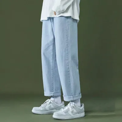 Men Fashion Casual Simple Solid Color Loose Straight Jeans