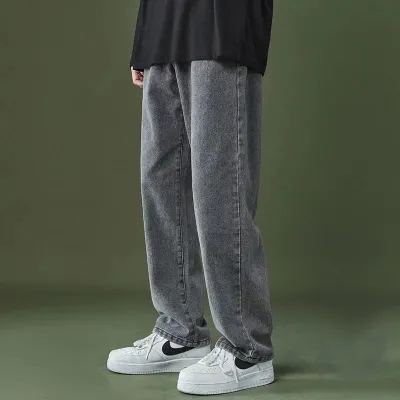 Men Fashion Casual Simple Solid Color Loose Straight Jeans