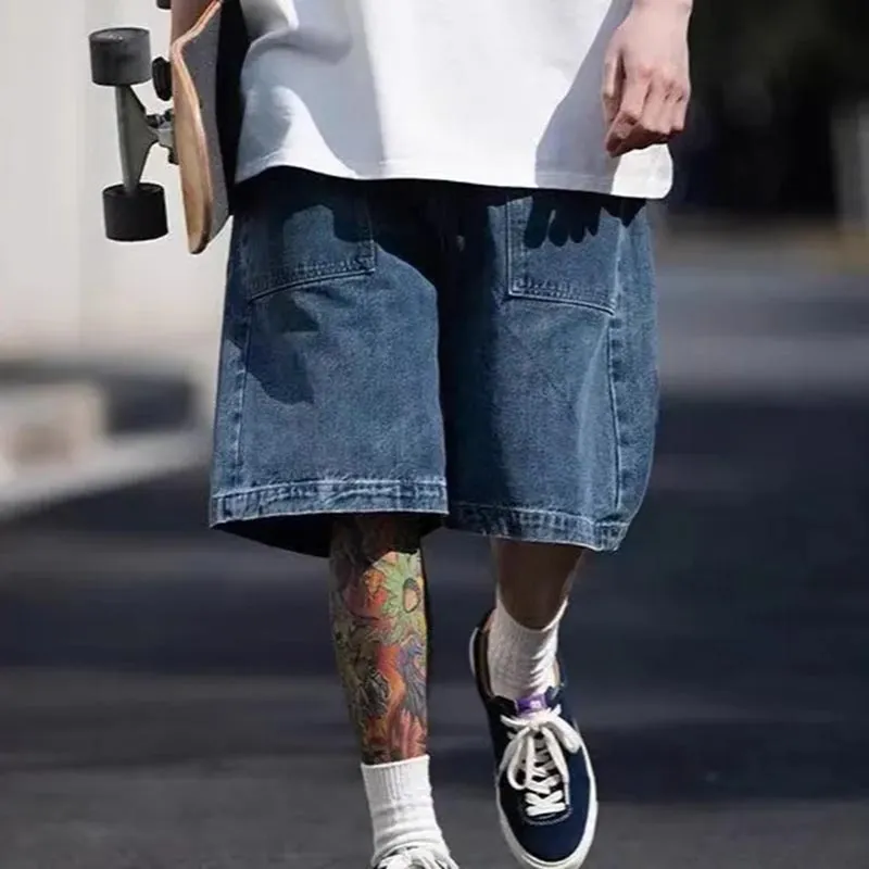 Men Fashion Casual Summer Loose Straight Washed Pocket Denim Shorts