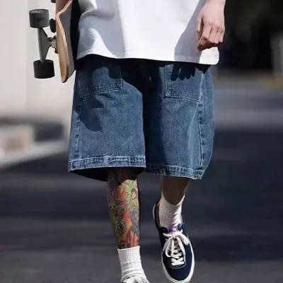 Men Fashion Casual Summer Loose Straight Washed Pocket Denim Shorts