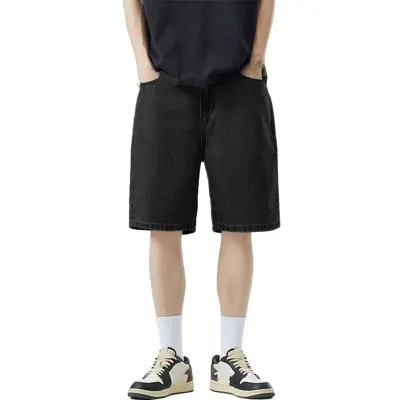 Men Fashion Casual Summer Washed Loose Straight Denim Shorts