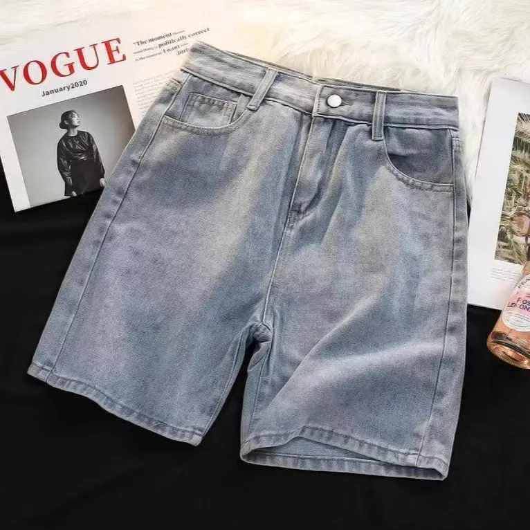 Men Casual Summer Solid Color Thin Loose Denim Shorts Straight-Leg