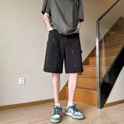 Men Fashion Summer Thin Loose Straight Denim Shorts Cotton Blends Casual