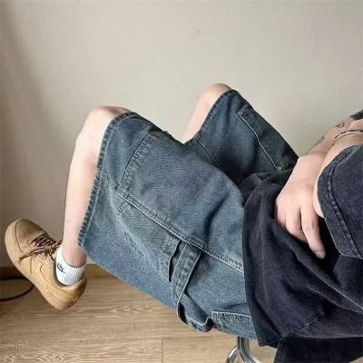 Men Fashion Summer Thin Loose Straight Denim Shorts Cotton Blends Casual