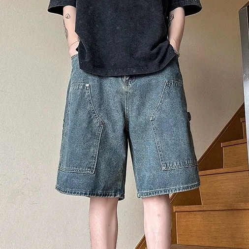 Men Fashion Summer Thin Loose Straight Denim Shorts Cotton Blends Casual