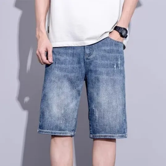 Men Vintage Casual Loose Straight Denim Shorts