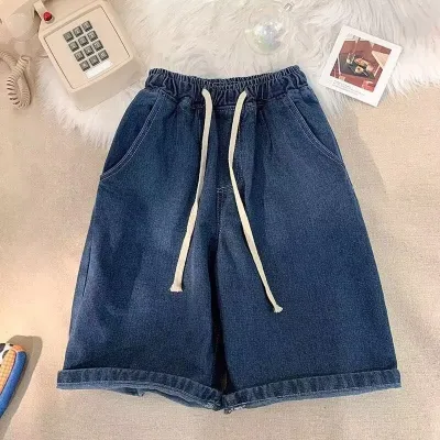 Men Fashion Casual Drawstring Straight Denim Shorts