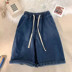 Men Fashion Casual Drawstring Straight Denim Shorts