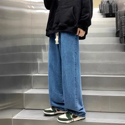 Men Fashion Casual Spring and Summer Drawstring Loose Straight Jeans