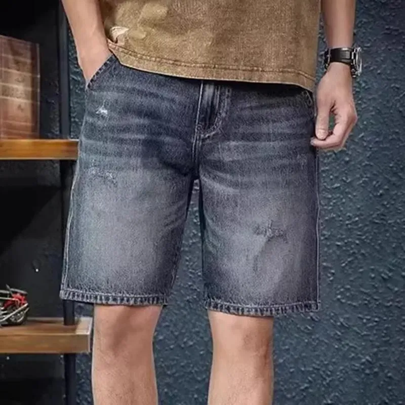 Men Casual Retro Stitching Multi-Pocket Denim Shorts Loose Fit Cotton