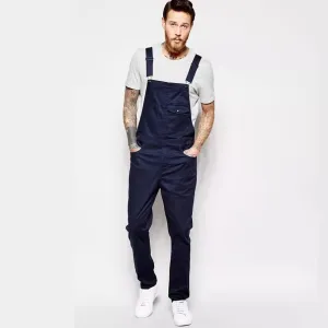 Men Fashion Casual Solid Color Straight-Leg Cotton Denim Overalls