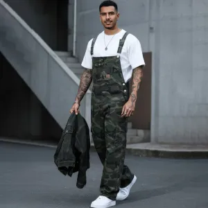 Men's Fashion Camouflage Denim Overalls Suspender Pants Loose Fit