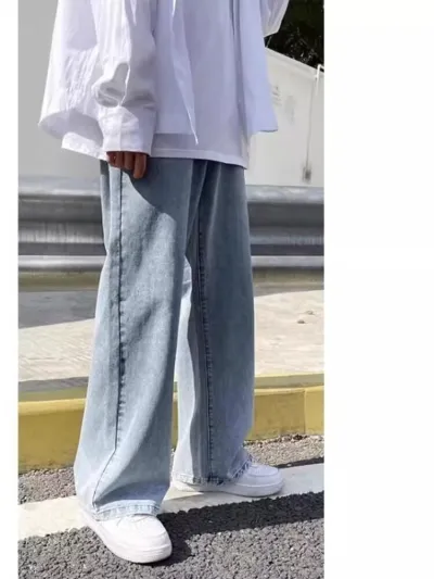 Men Fashion Simple Solid Color Straight Wide Leg Jeans