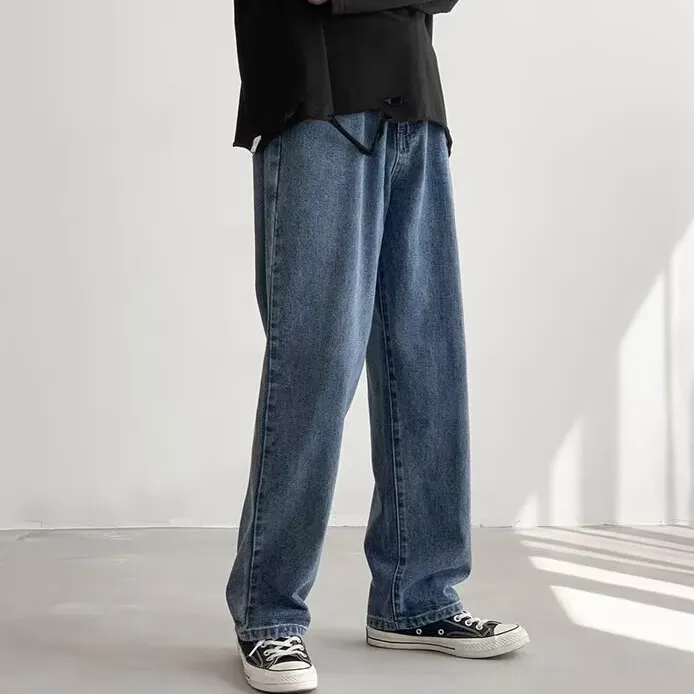 Men Fashion Simple Solid Color Straight Wide Leg Jeans