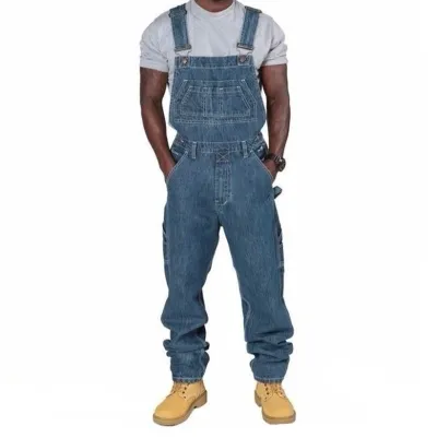 Men's Fashion Casual Denim Overalls Straight-Leg Mid-Waist with Pockets