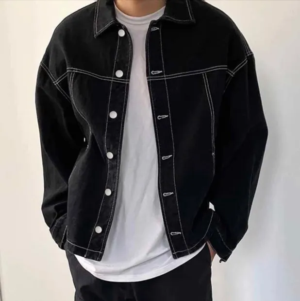 Men's Fashion Casual Simple Washed Denim Jacket Long Sleeve