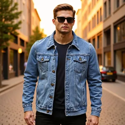 Men Fashion Casual Simple Solid Color Denim Jacket with Pocket Decoration