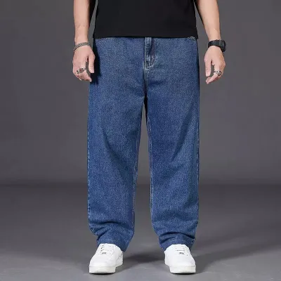 Men's Fashion Casual Simple Solid Color Loose Straight Wide Leg Jeans