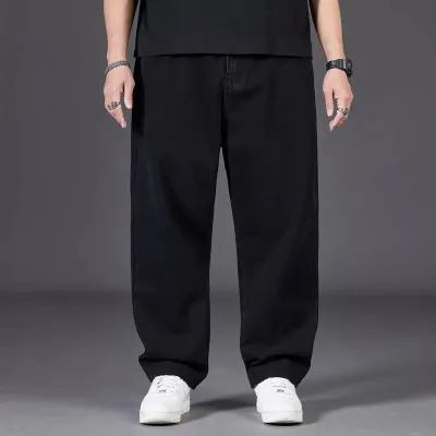 Men's Fashion Casual Simple Solid Color Loose Straight Wide Leg Jeans