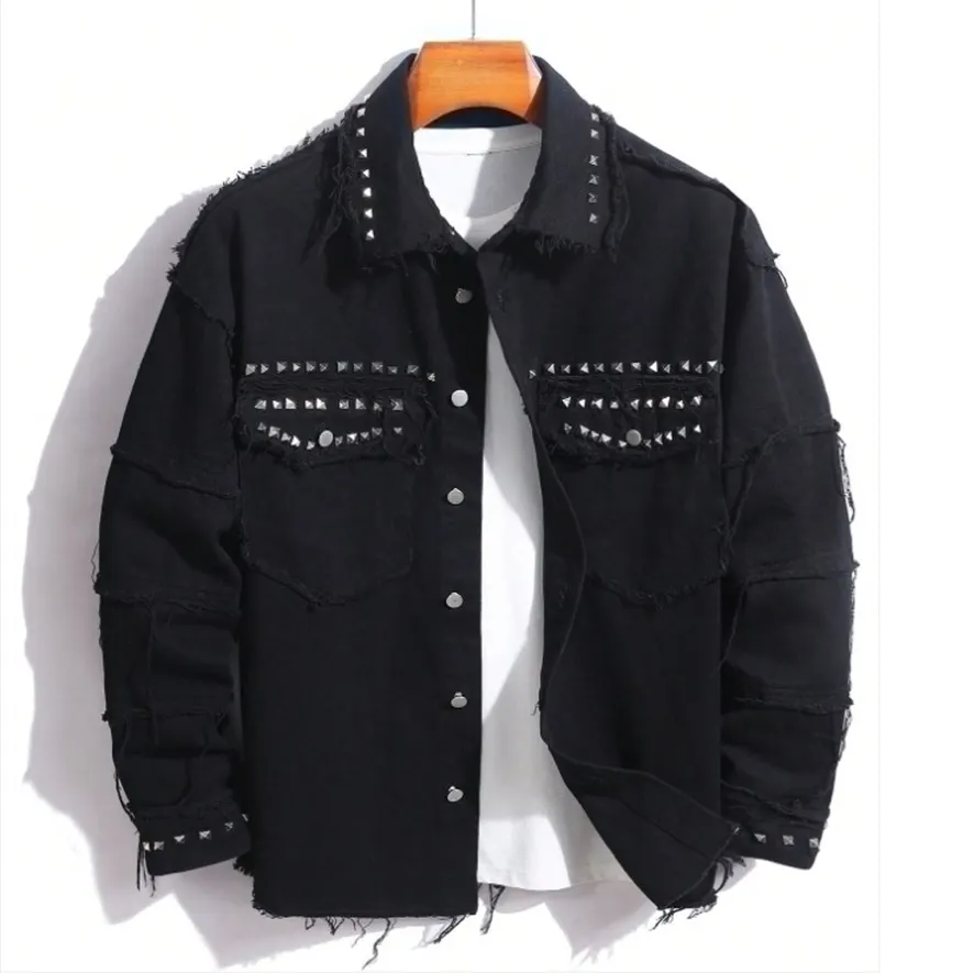 Men's Denim Jacket Rivet Loose Fit Cotton