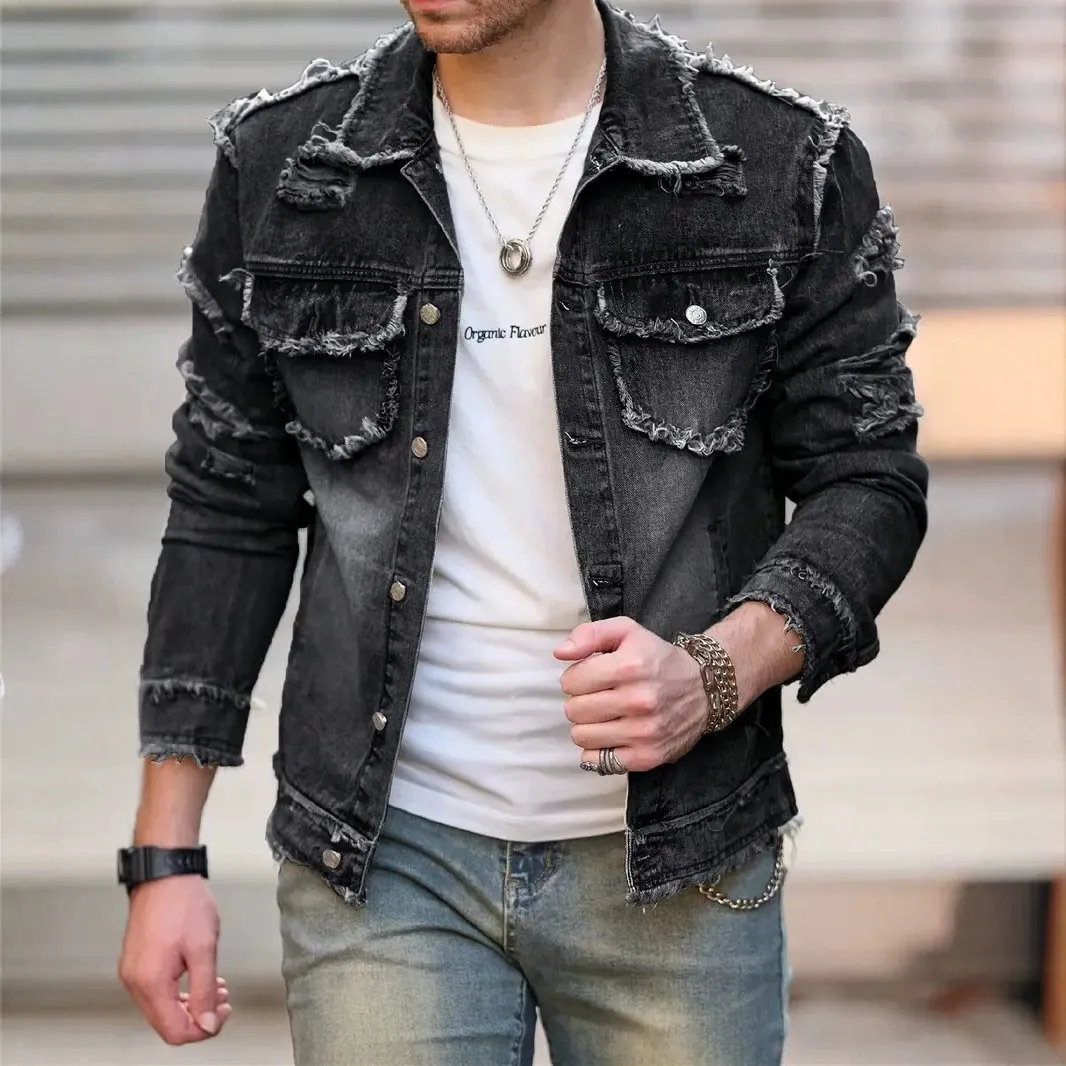 Men's Fashion Casual Loose Fringed Denim Jacket