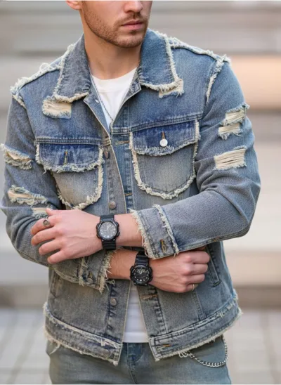 Men's Fashion Casual Loose Fringed Denim Jacket