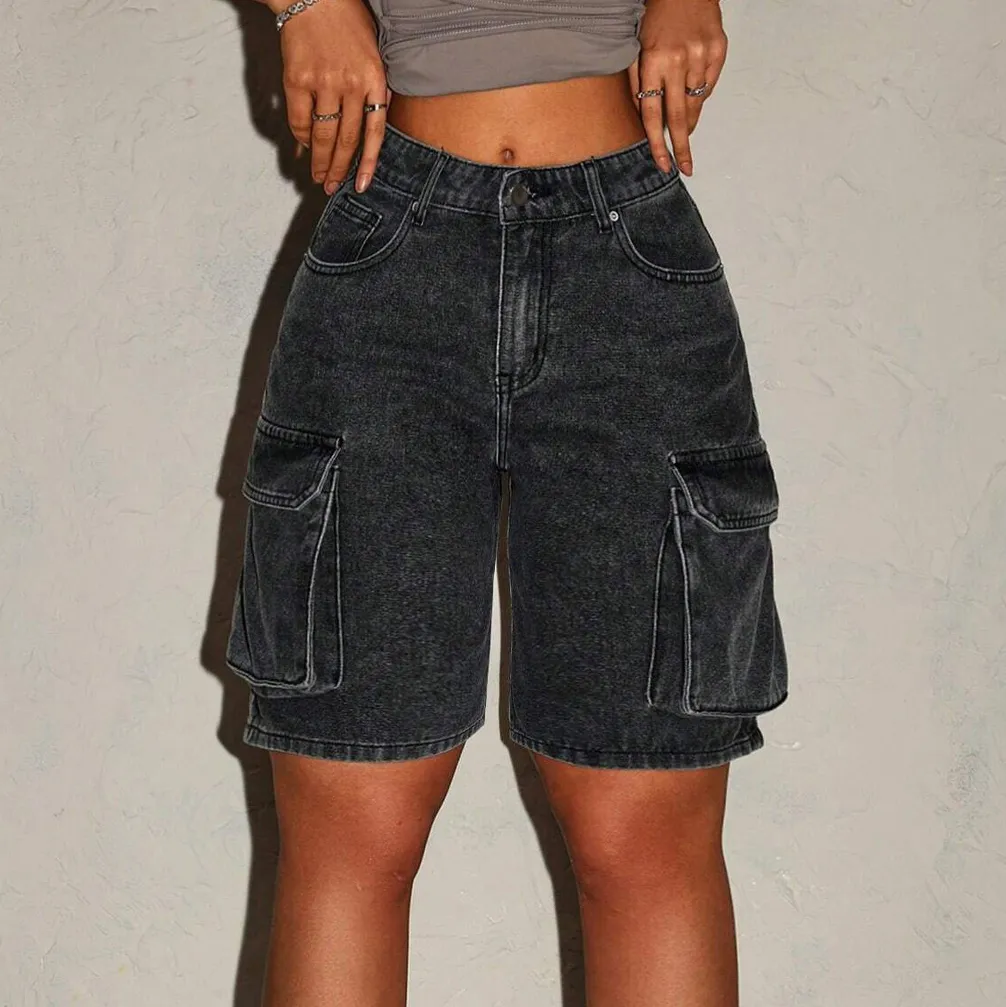 Women Fashion Casual Pockets Denim Cargo Shorts