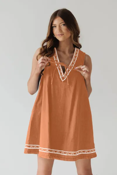 Women Fashion Casual Summer V-Neck Sleeveless Embroidered Loose Denim Dress