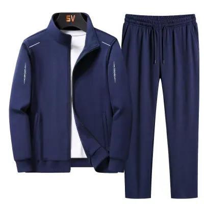 Men Fashion Casual Spring Autumn Solid Color Long-Sleeve Jacket Pants Sports Two-Piece Set