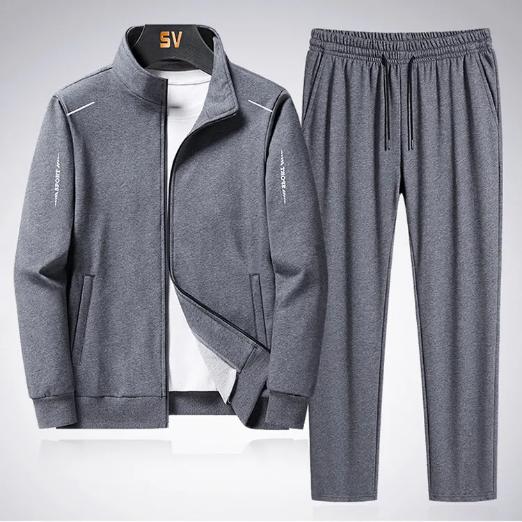 Men Fashion Casual Spring Autumn Solid Color Long-Sleeve Jacket Pants Sports Two-Piece Set