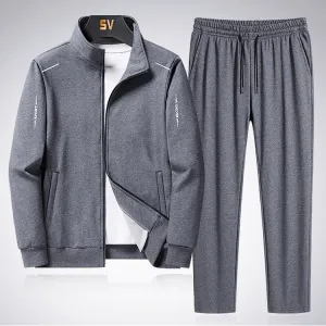 Men Fashion Casual Spring Autumn Solid Color Long-Sleeve Jacket Pants Sports Two-Piece Set